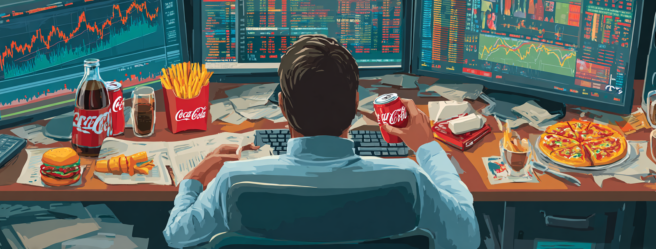 Enthusias A day trader with a cola and lots of junk food on t 5454b22d e939 4e7b 816d e54910bca94a 2