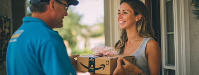 Enthusias A delivery person handing an Amazon package to an a 781954fd 3085 4304 93ee 9b3818074ec0 0