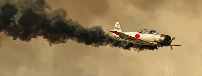 Enthusias A kamikaze plane in the air The plane leaves a tra b2aa6272 1391 4b2a aeef 3b4ce7766853 2