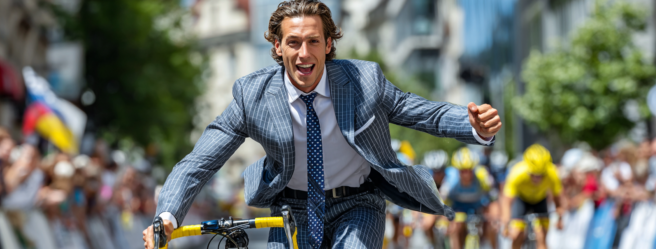 Enthusias A man in a business suit crossing the finish line o 66b5b7a6 5335 457e 8f0f 3f67471f32f6 2