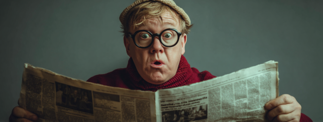 Enthusias A person with an obviously low IQ holding a newspap ed71448b 139b 4de4 b856 f509f31bad12 1