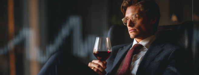 Enthusias An investor sitting in front of a glass of red wine a012d53d 3cad 4567 94e7 8d412e0f4ebb 0