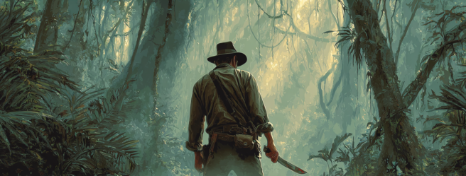 Enthusias Indiana Jones in the jungle machete in hand Cinema 4443b6d3 42d8 4164 ab57 22ac8737c776 1