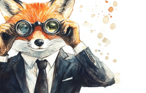 RM SPX A cute fox wearing a business suit and holding bino 77357c3c f38f 4534 bccb 8e58a9f0ef75 0