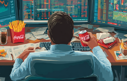 Enthusias A day trader with a cola and lots of junk food on t 5454b22d e939 4e7b 816d e54910bca94a 2