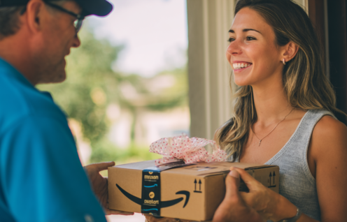 Enthusias A delivery person handing an Amazon package to an a 781954fd 3085 4304 93ee 9b3818074ec0 0