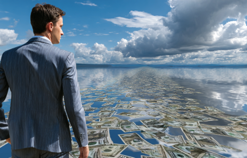 Enthusias A man in a business suit sees a mirage in the dista 1424a3f7 ea8a 46df 95e8 60f01af9a8f6 3