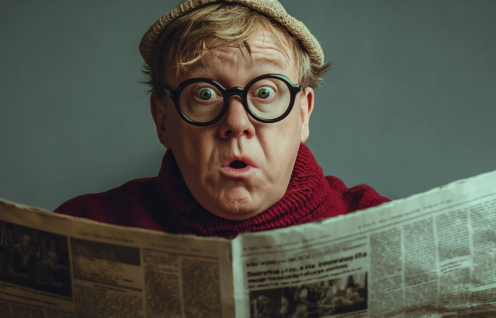 Enthusias A person with an obviously low IQ holding a newspap ed71448b 139b 4de4 b856 f509f31bad12 1