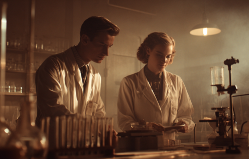 Enthusias Chemistry lab with two employees 1950s style Cine 9d1a62b5 e331 4896 a6a2 990ac53820d1 2