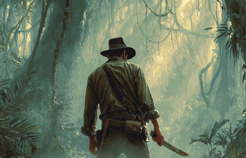 Enthusias Indiana Jones in the jungle machete in hand Cinema 4443b6d3 42d8 4164 ab57 22ac8737c776 1